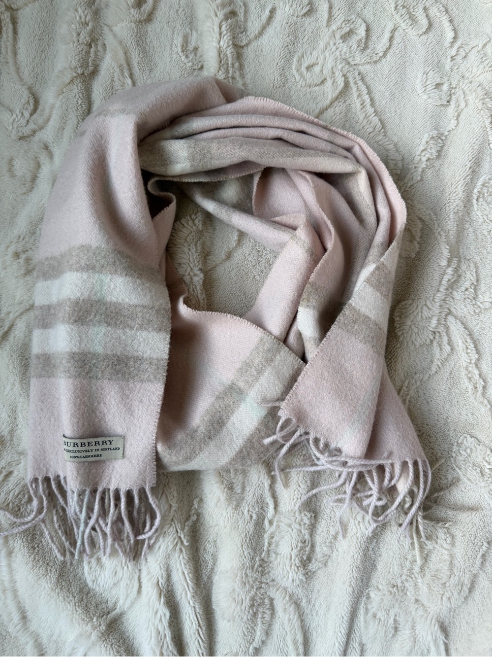 Burberry Pale Pink Check Cashmere Scarf